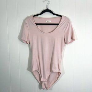 Madewell Light Pink Scoop Neck Bodysuit - Short Sleeve - Cotton - Size L